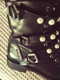 Buty damskie czarne z perelkami 38