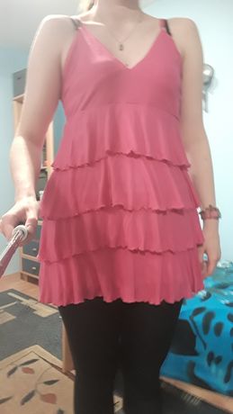 Dziewczęca sukienka tunika różowa z falbankami