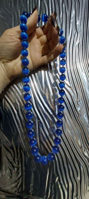 Намисто  котяче око(сине). Намисто клеяний бурштин. Намисто гематитове