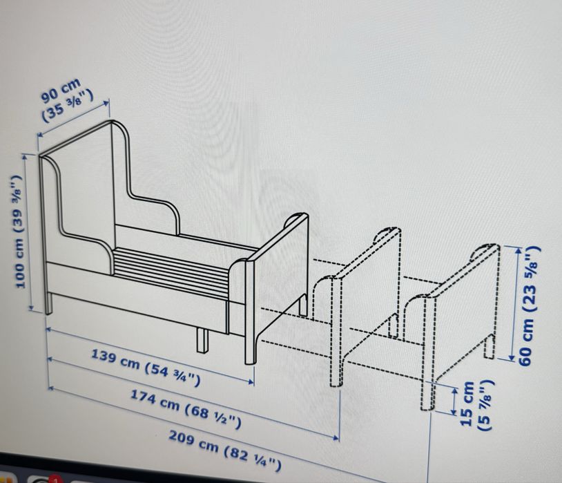 Cama extensível de criança - branca - 80x200cm (com colchao)