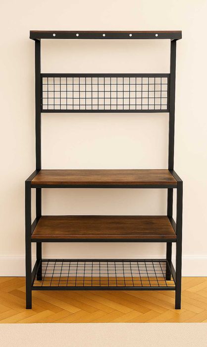 Regał loftowy kuchenny / korytarz metalowa konstrukcja drewniane półki