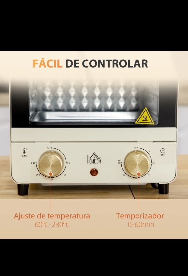 Homcom mini forno elétrico 15L 1000w com temperatura  até 230°C