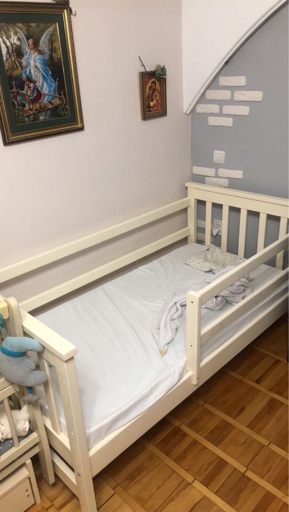 Кровать Белая, с дерева ольхи с ящиками + Матрас ортопедический