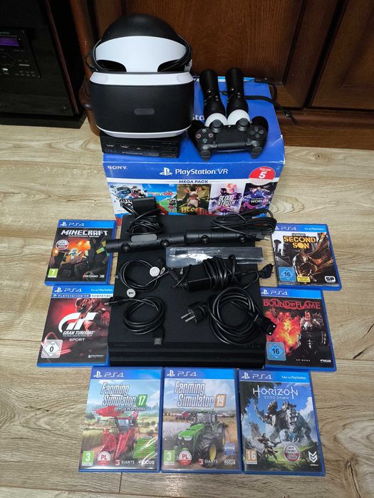 PS4 Pro + Gogle PlayStation VR+ 3 pady+2 kamery+8gier Super stan