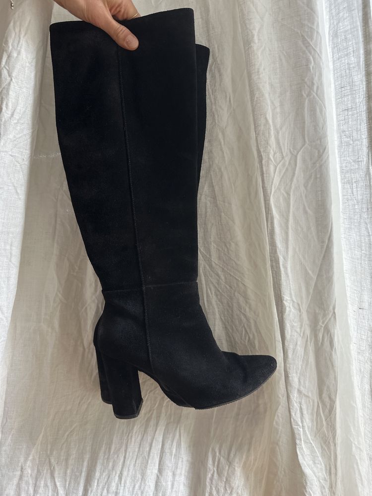Rylko zamszowe buty długie 36 czarne eleganckie botki