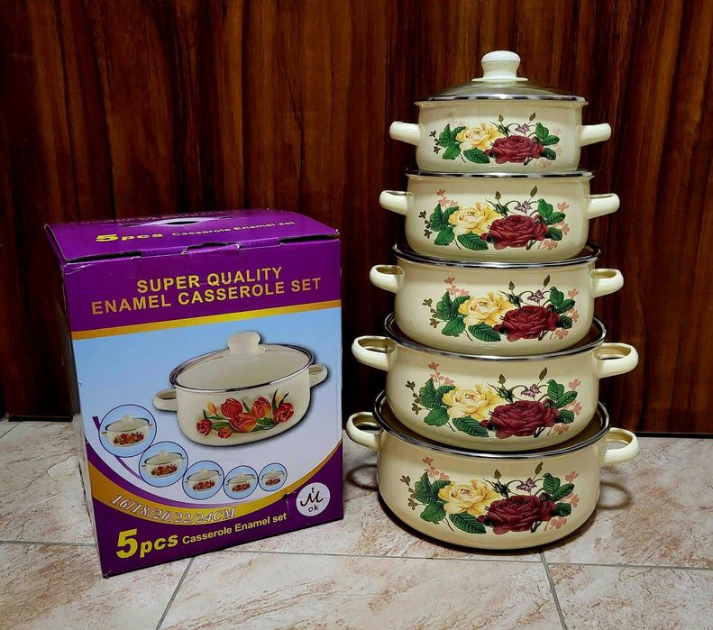 99 zł   Garnki emaliowane kremowe kwiaty