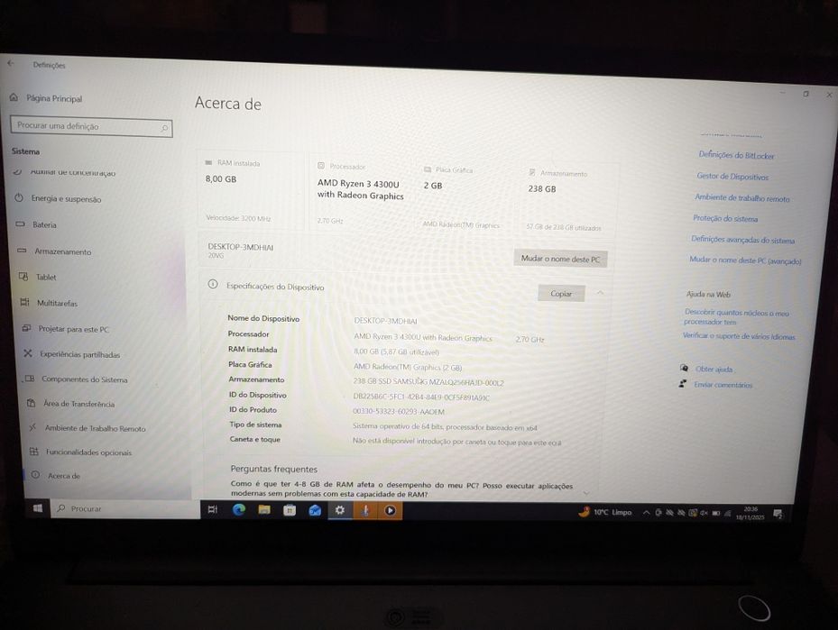 Portátil AMD Ryzen 3 4300U – Excelente Estado

Vendo portátil com as