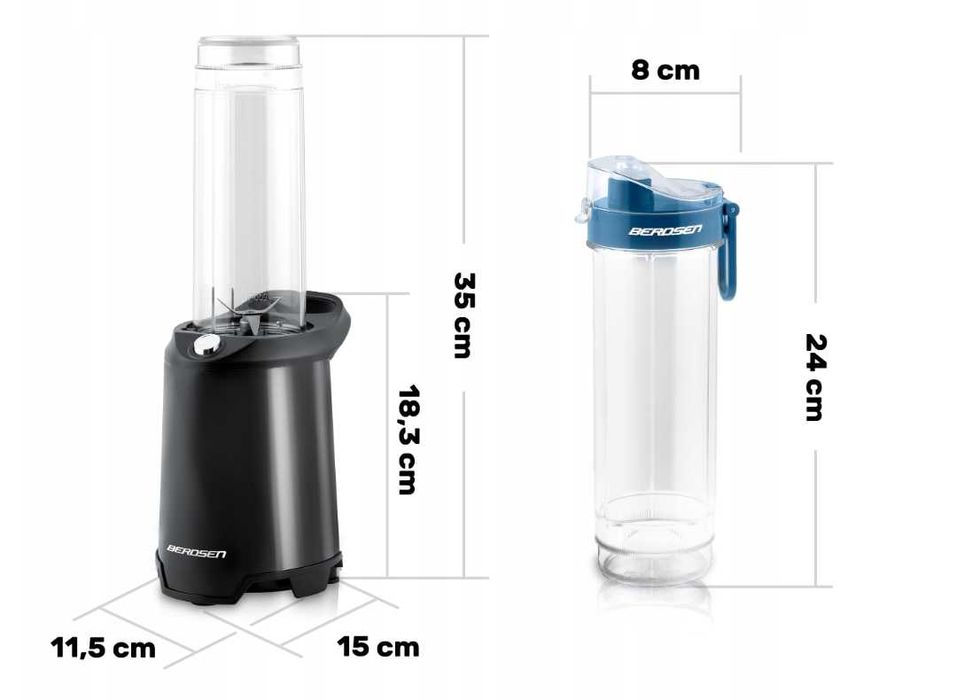 BLENDER Kielichowy SMOOTHIE DO KOKTAJLI Berdsen 700W + 2 Butelki 0,57L