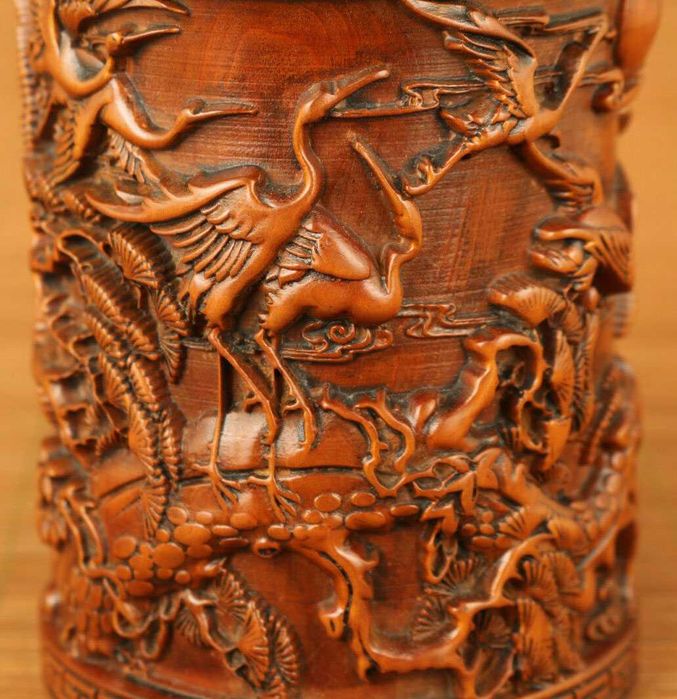 Kubek na pędzle Wazon Pojemnik Chiński Duży rzeźbiony Ornament Żurawie