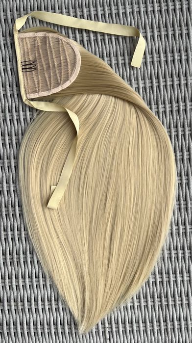 Premium Ultra włosy doczepiane, jasny blond, kucyk, treska