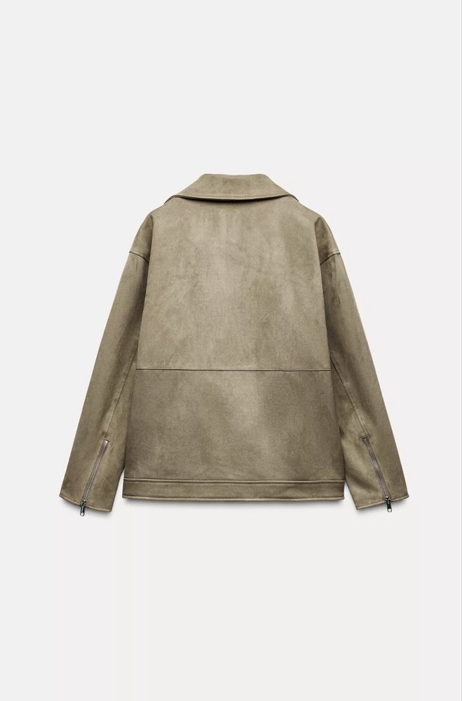 Biker jacket com efeito de camurça bege ZARA