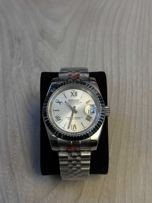 Zegarek Seiko Mod Datejust Roman Biały White Watch
