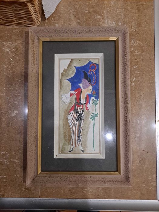 Stary obrazek akwarela, gwasz .