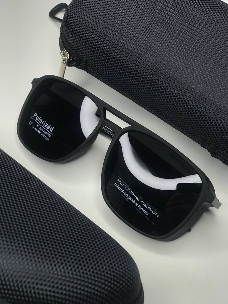 Мужские солнцезащитные очки Porsche Polaroid черные матовые Polarized