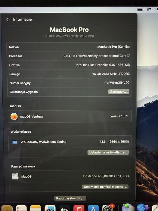 MacBook Pro 13” (2017) – Intel Core i7, 16 GB RAM, 512 GB SSD