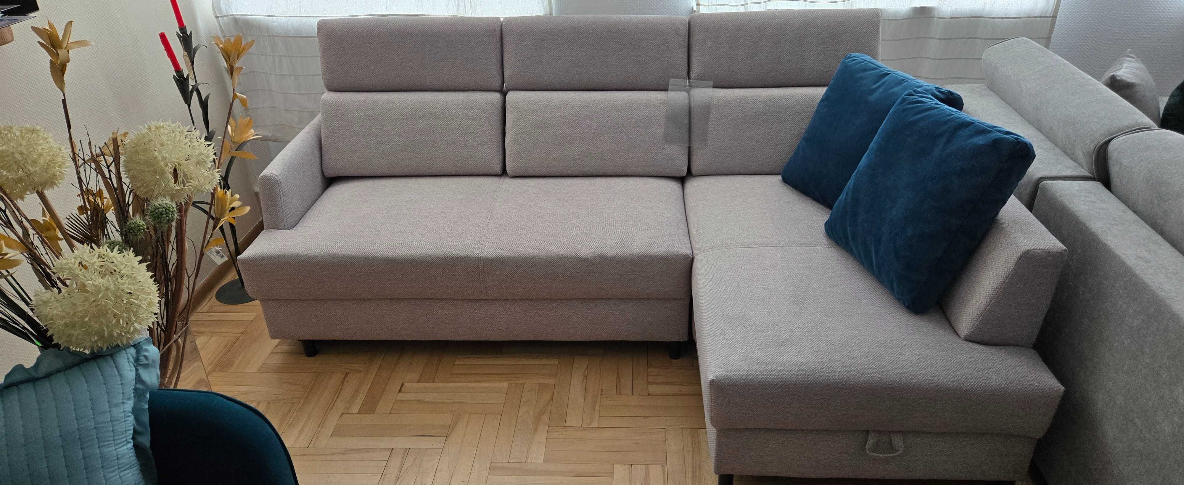 Narożnik 228x158 FIORE z funkcją spania i poj. szary