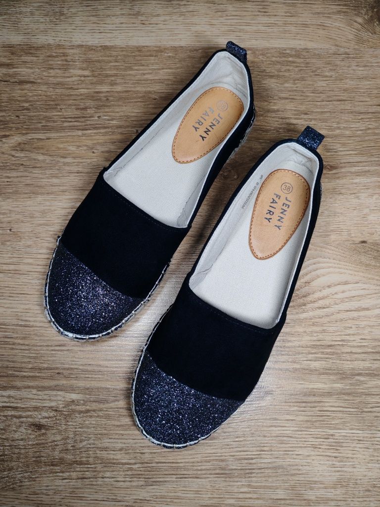Nowe buty espadryle slip on trampki brokat brokatowe błyszczące błysk