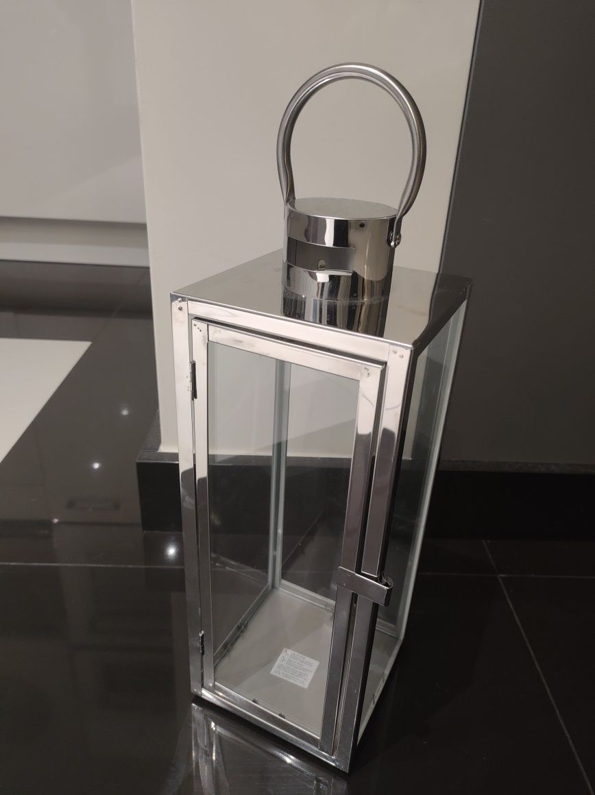 Nowy srebrny lampion ze szkła i metalu