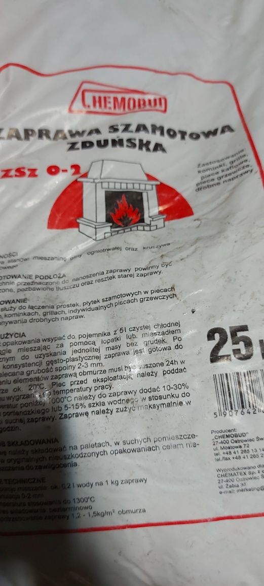 Zaprawa szamotowa po 25kg lub po 4kg