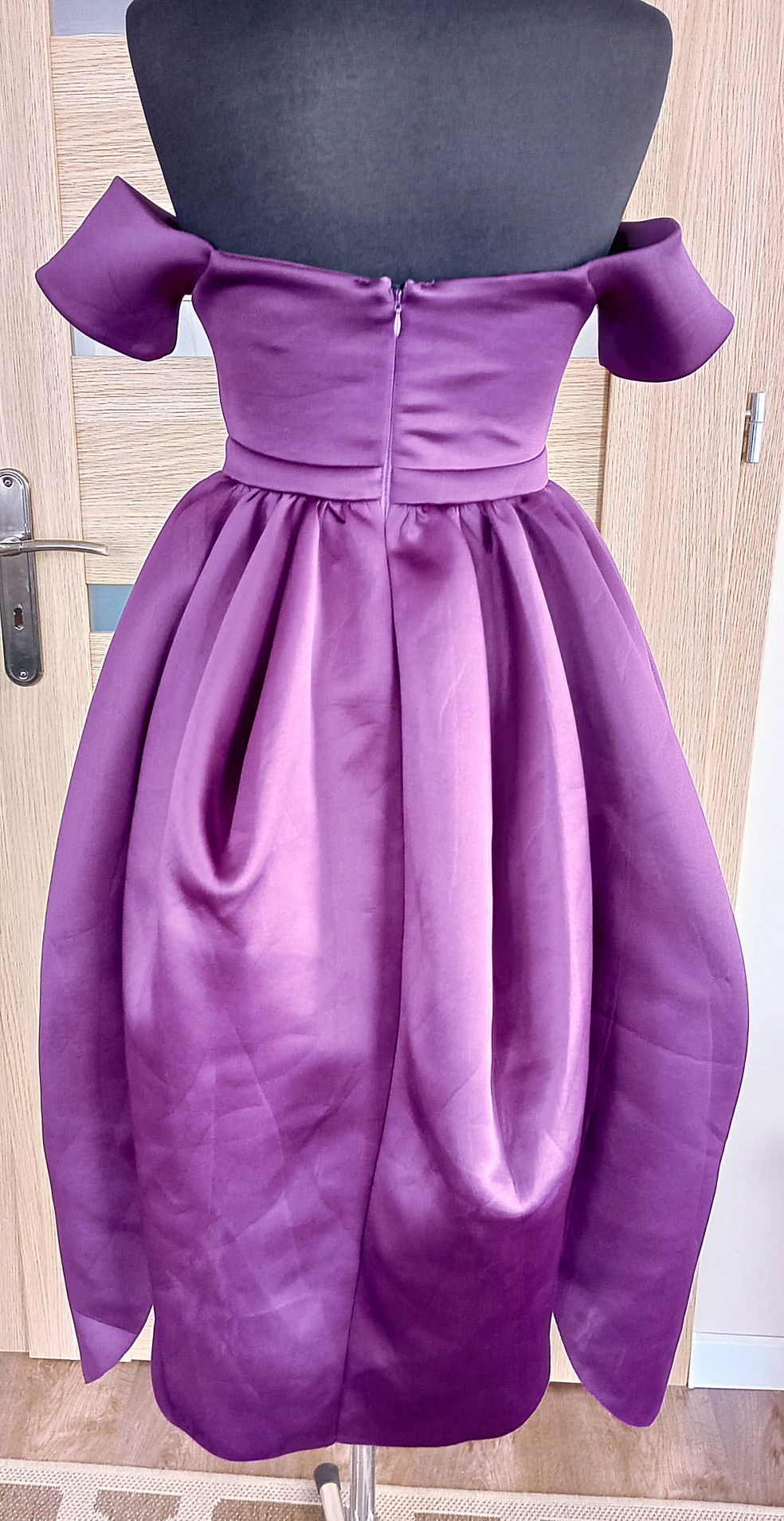 ASOS Ciemnofioletowa sukienka 36 bal wesele impreza midi bardot