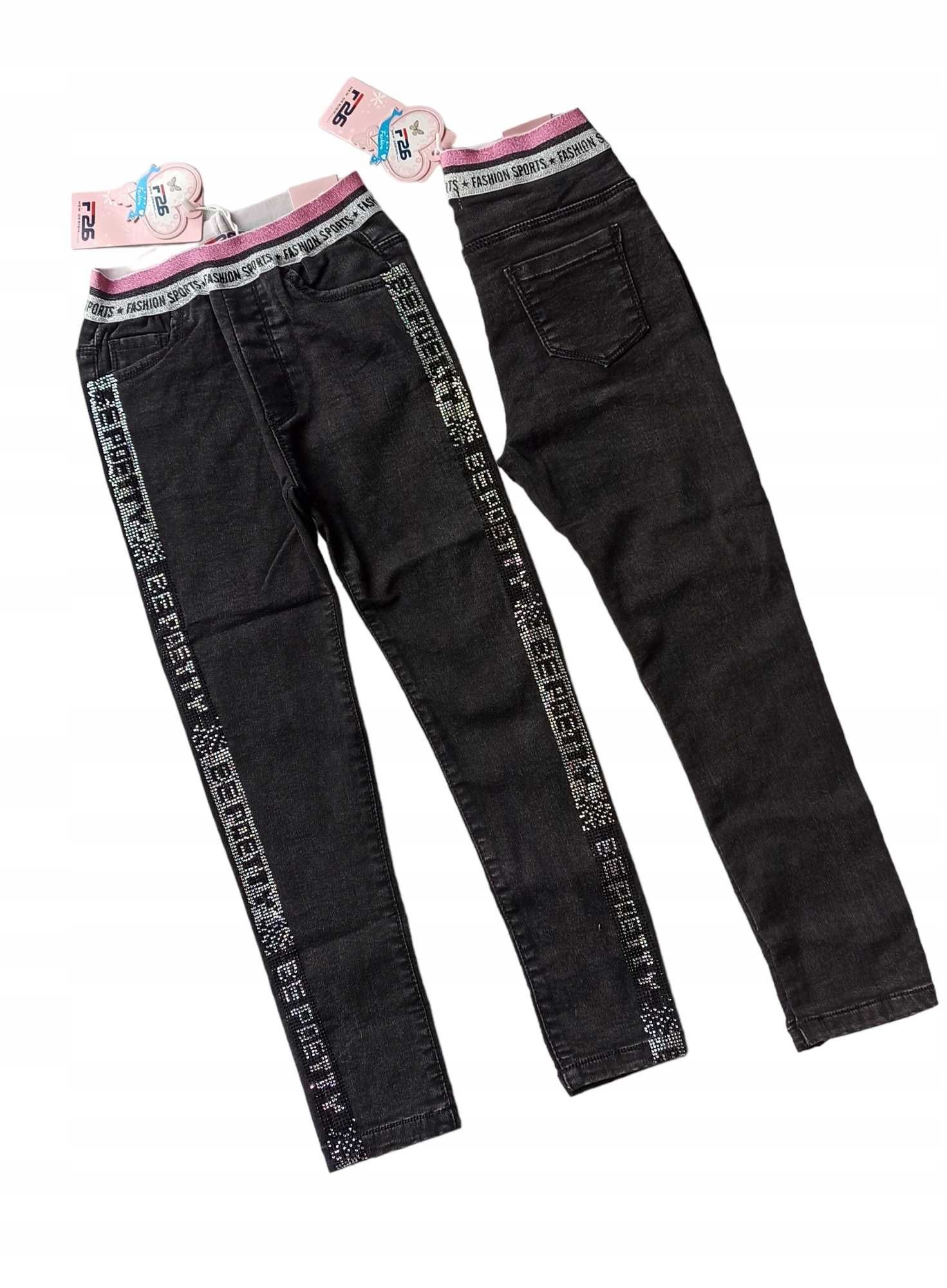 Spodnie jeans dla dziewczynki na gumce nowy 122-128