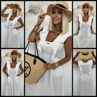 Elegancka sukienka maxi dekolt biała Lola bianka