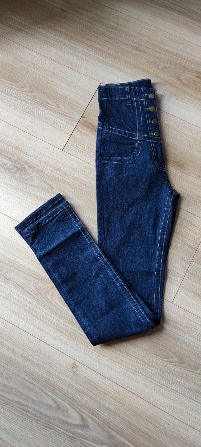 Jeansy denim z wysokim stanem guziki Primark 36/8/S