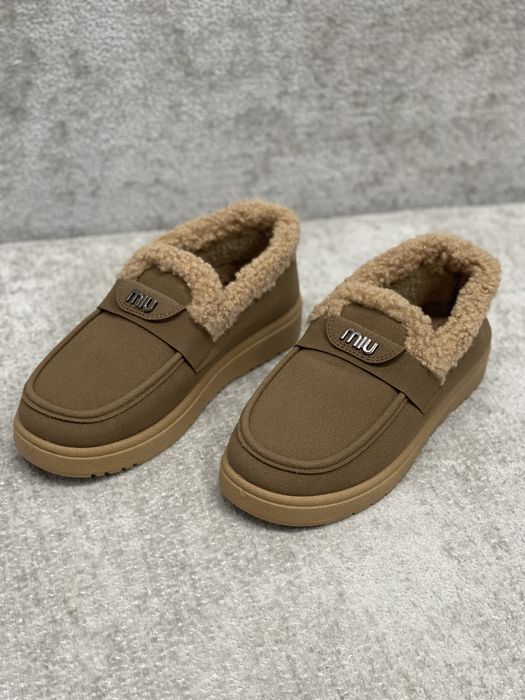 Утеплені лофери Miu шоколад чорний коричневий зима
