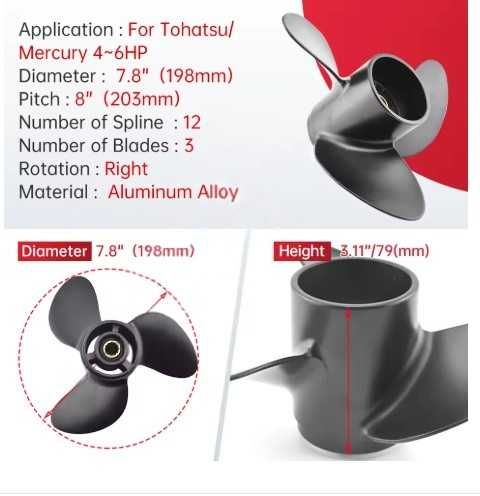 2 Śruby 7.8x8 do silników zaburtowych Tohatsu Mercury 4-6HP aluminium