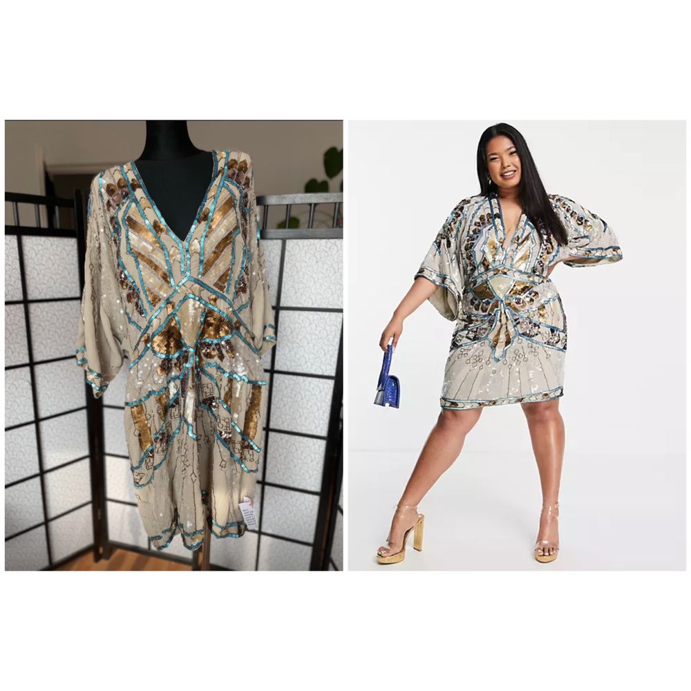 Asos cekinowa sukienka mini kimono 54 7 xl 52 6 xl