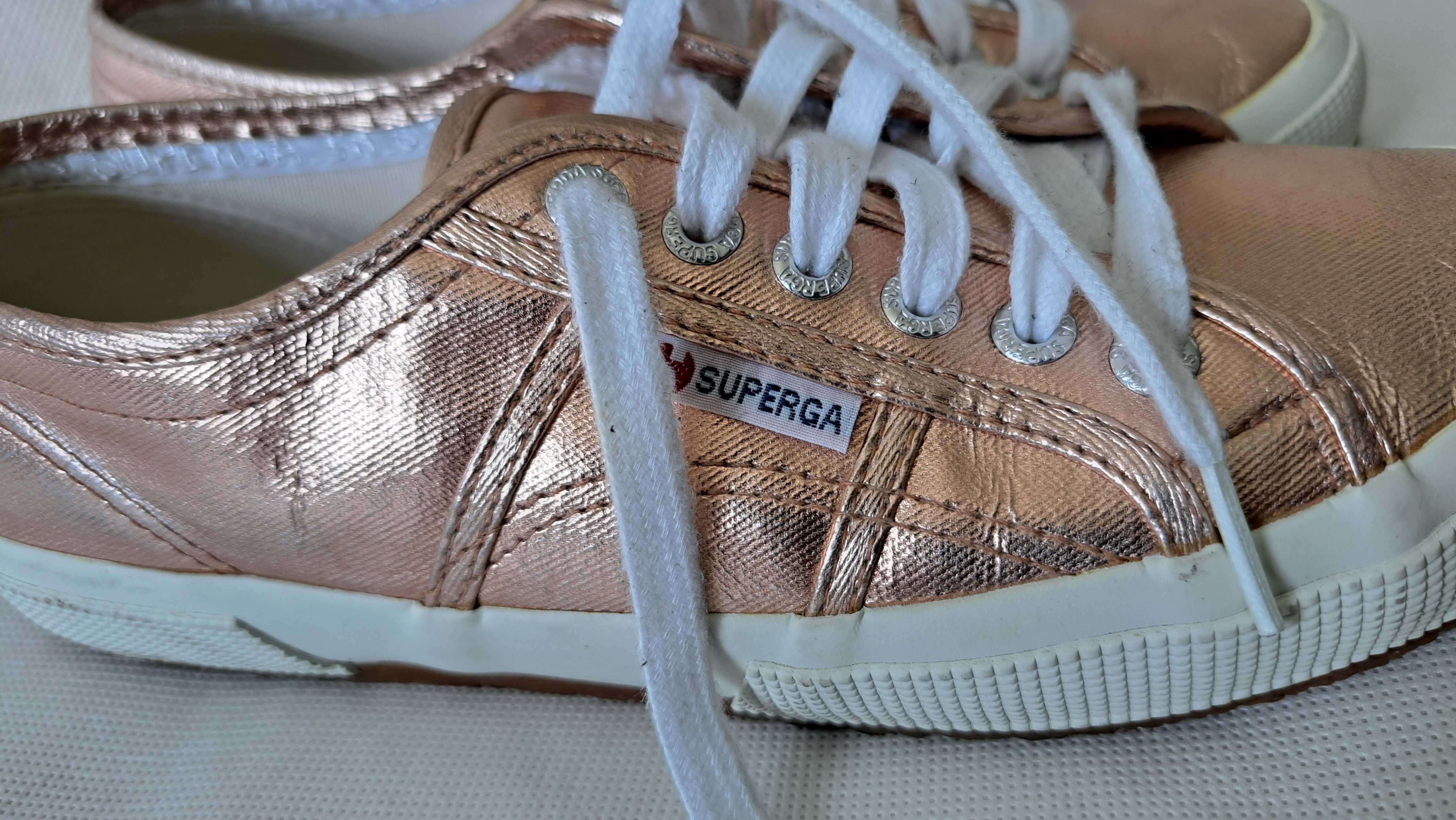 SUPERGA - Cudne Miedziane Złote Damskie Bawełniane Trampki 40