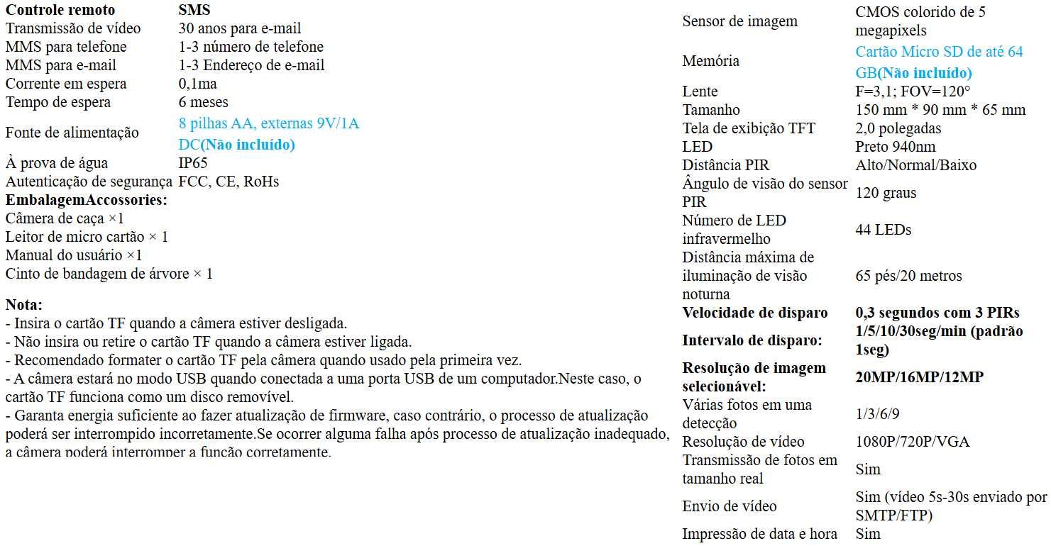 câmara vigilância 4G com envio de mms/email´s caça