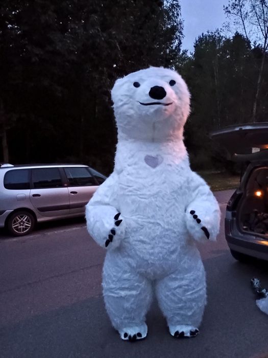 DMUCHANY BIAŁY MIŚ KOSTIUM 2,6M XXL na imprezy – NOWY, sprz. prywatna