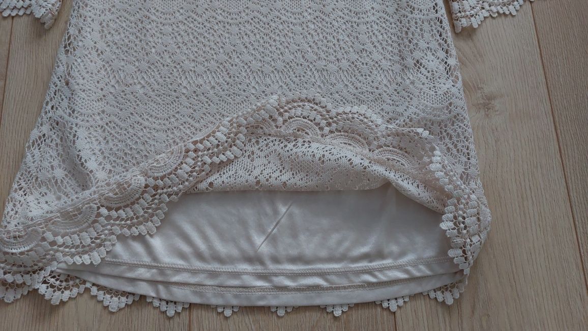 Koronkowa beżowa sukienka h&m xs