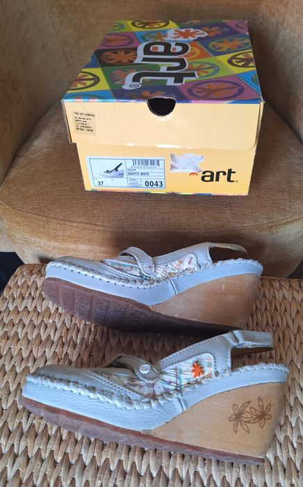 Sandálias em cunha, branco cinza, marca ART, 37