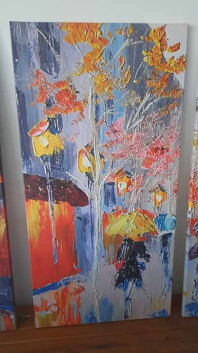 Obraz na płotnie Deszczowy Paryz 113x171 cm. Tryptyk