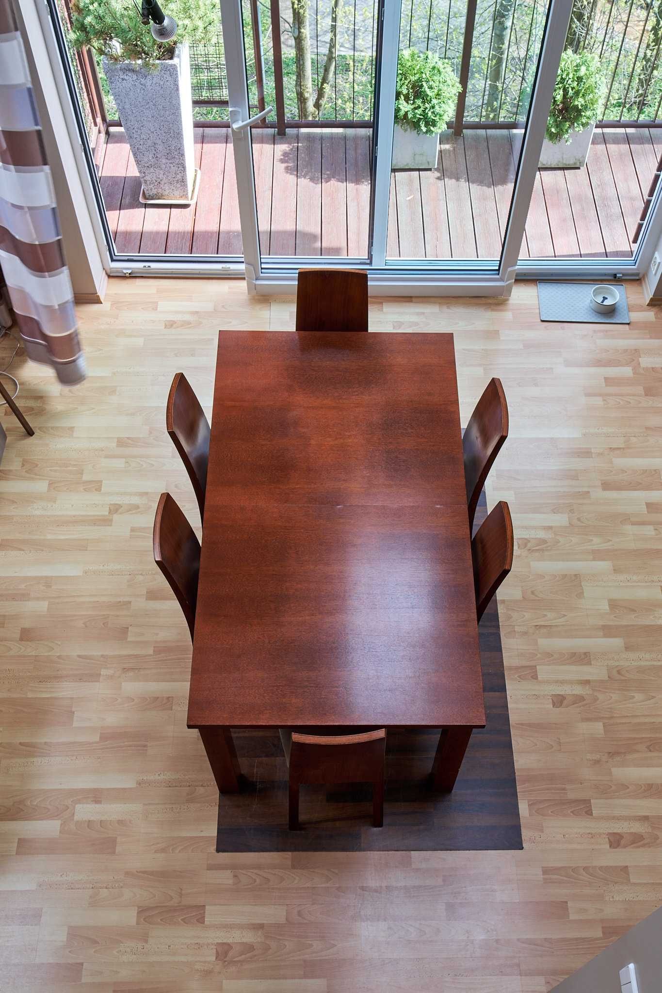 Stół szer. 100 dł. 180/220/260 solidny, okleina naturalna + 8 krzeseł
