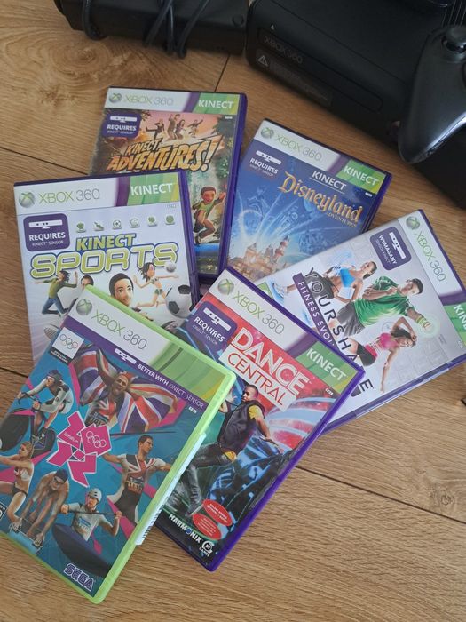 Xbox 360 + Kinect + 1 Pad + 6 Gier + komplet kabli