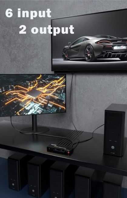 Matrix Switch Splitter 4K 60 Hz 6x2 HDMI 6 IN 2 OUT