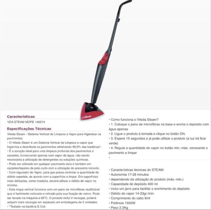 Sistema Vertical Limpeza a Vapor - Steam Vileda