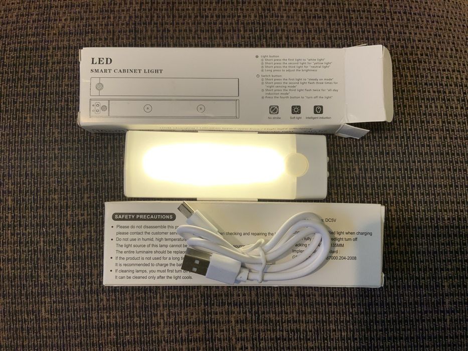 Світильник акумуляторний з датчиком руху, нічник usb-c зарядка три реж