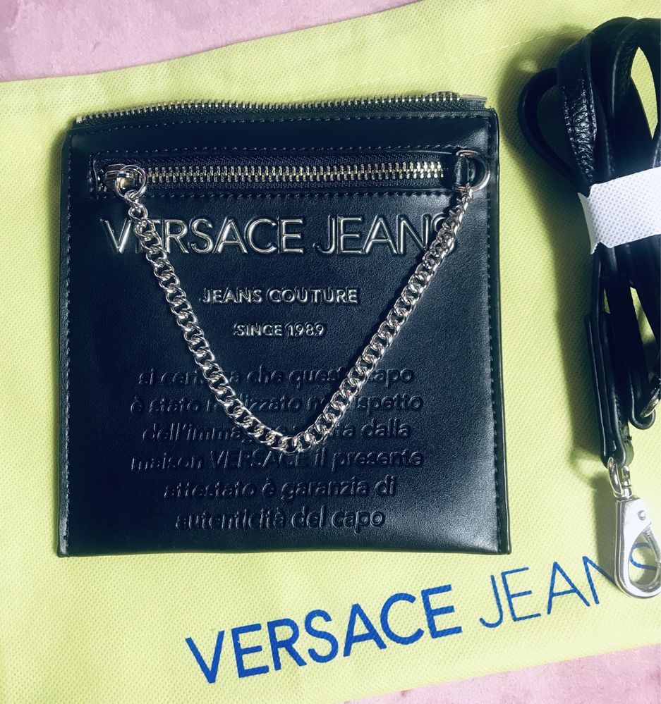 Torebeczka na pasku Versace Couture Jeans, c.granat, zlote dodatki