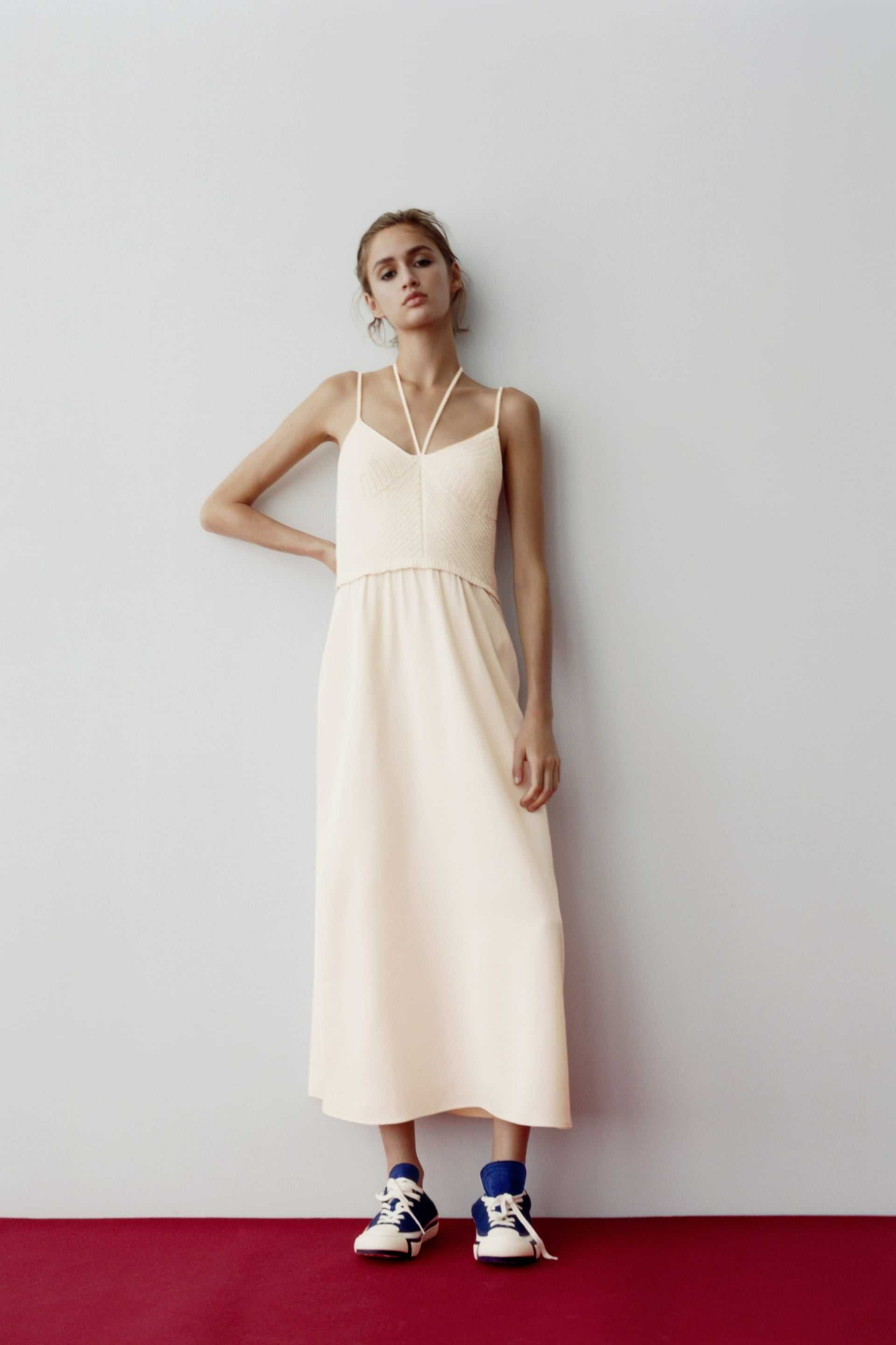 длинное комбинированное платье ZARA