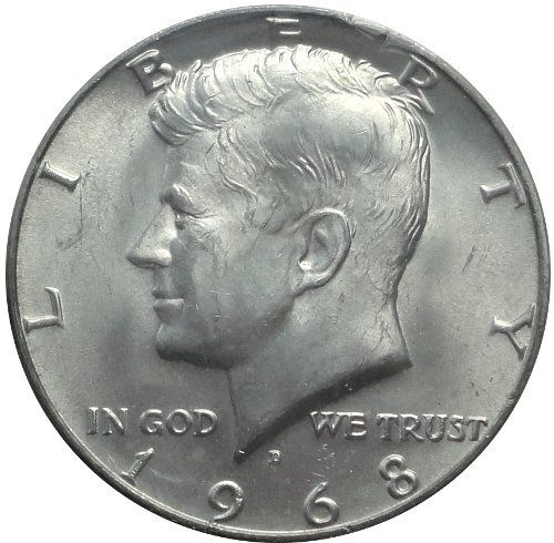 Silver Half Dollar Kennedy 1968 D. Stan bardzo dobry.