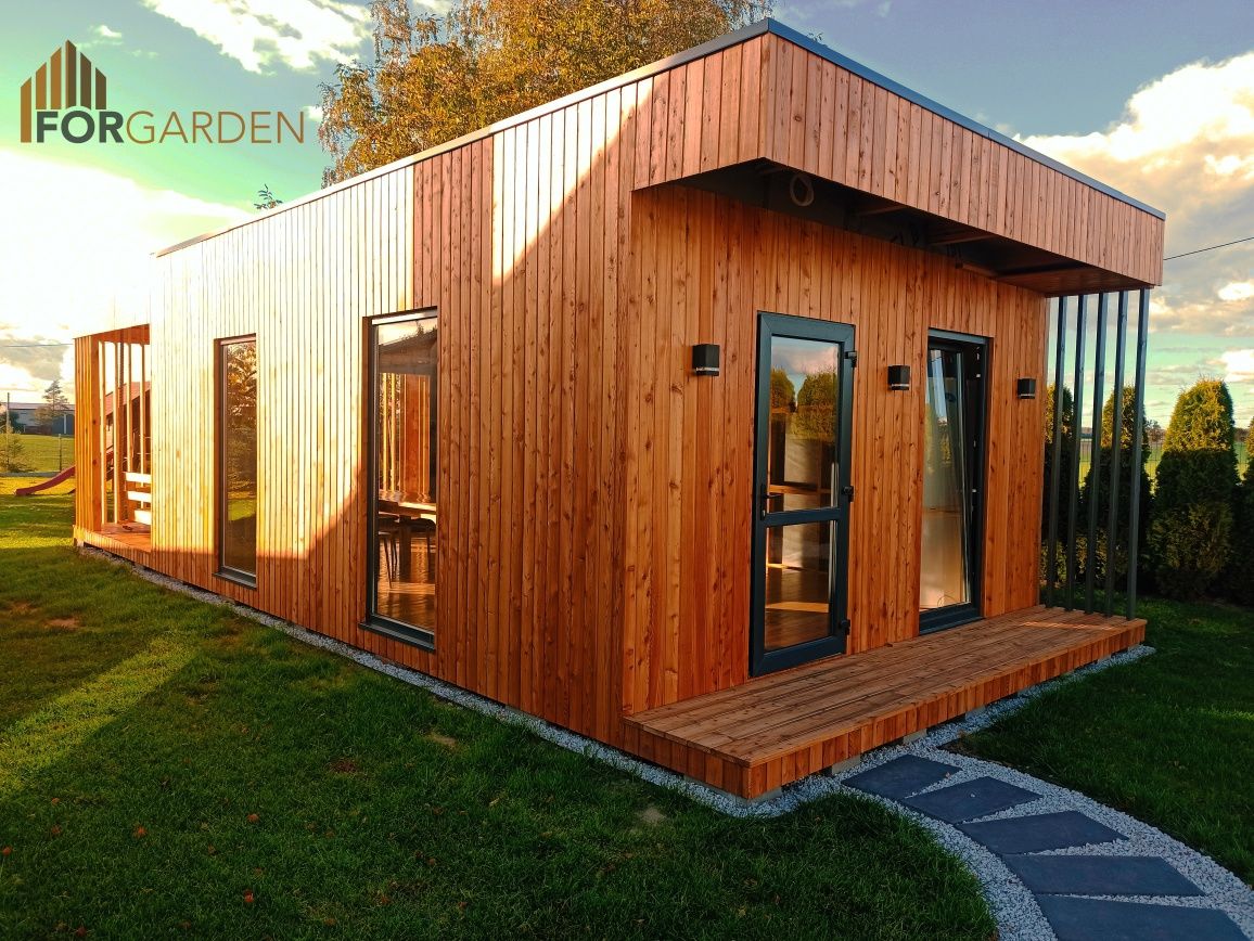 garden office, biuro ogrodowe, nowoczesny domek drewniany 35m2