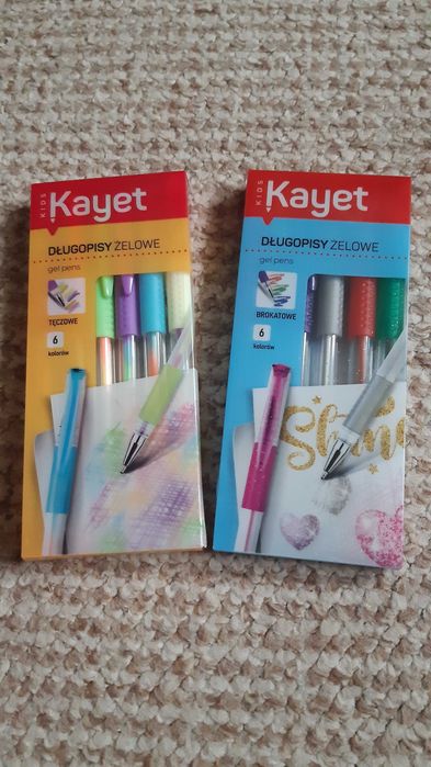 Nowe długopisy żelowe brokatowe i tęczowe 12 kolorów Kayet