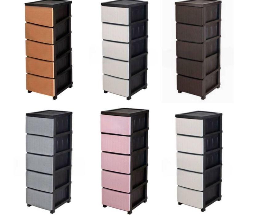 Бежево-коричневый кoмод, шкaфчик на 4 и более ярусов для школьных веще