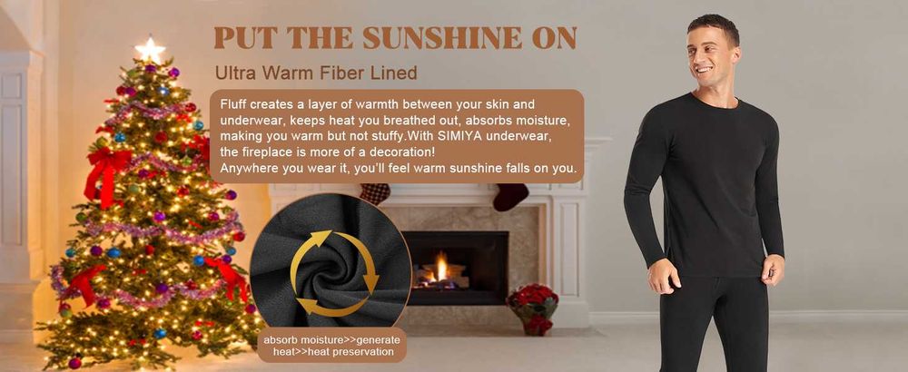 Мужское термобельё SIMIYA с флисом, комплект-верх+низ, чёрный/серый XL