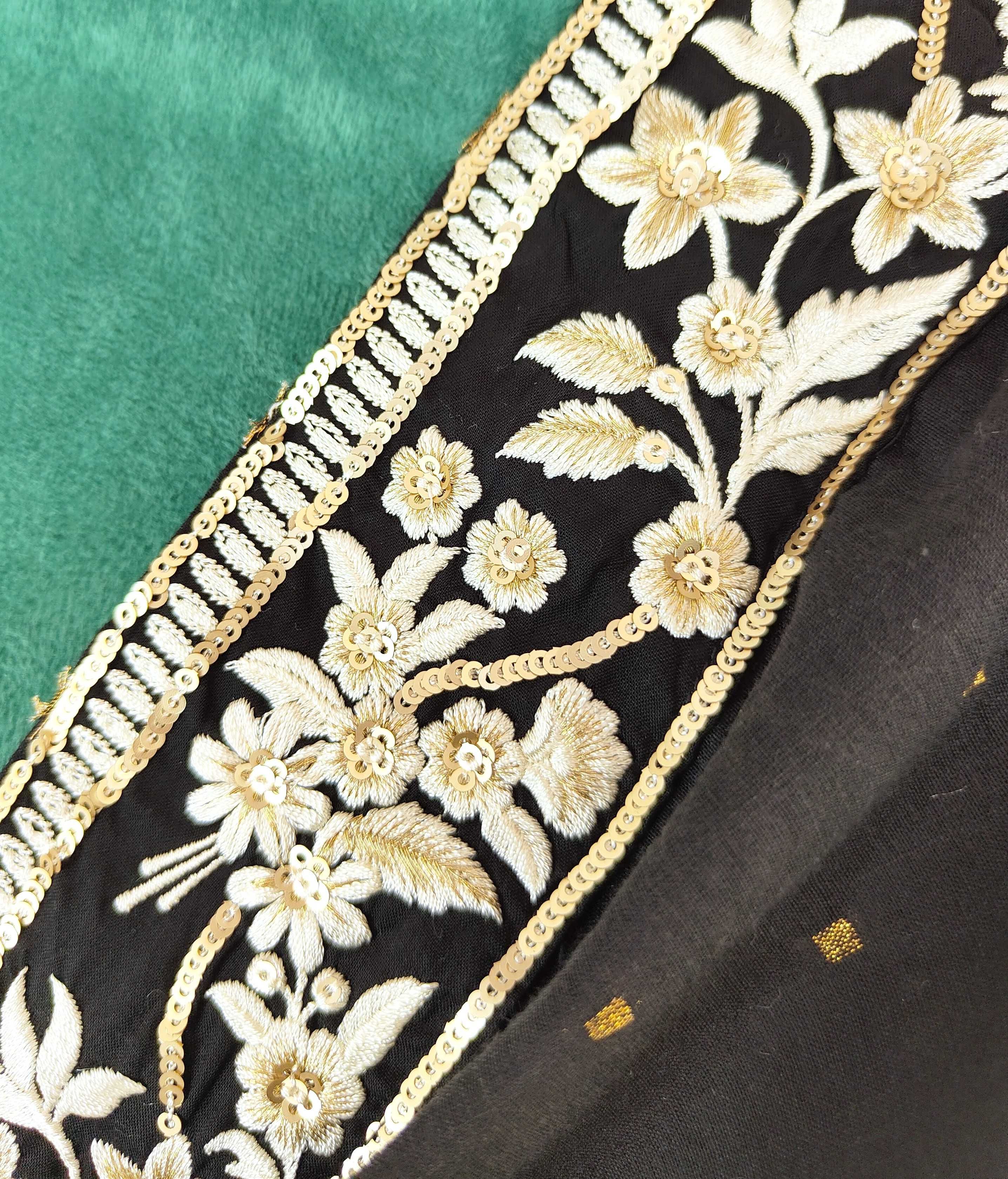 Czarne bawełniane sari saree saari Bollywood Indie orient suknia