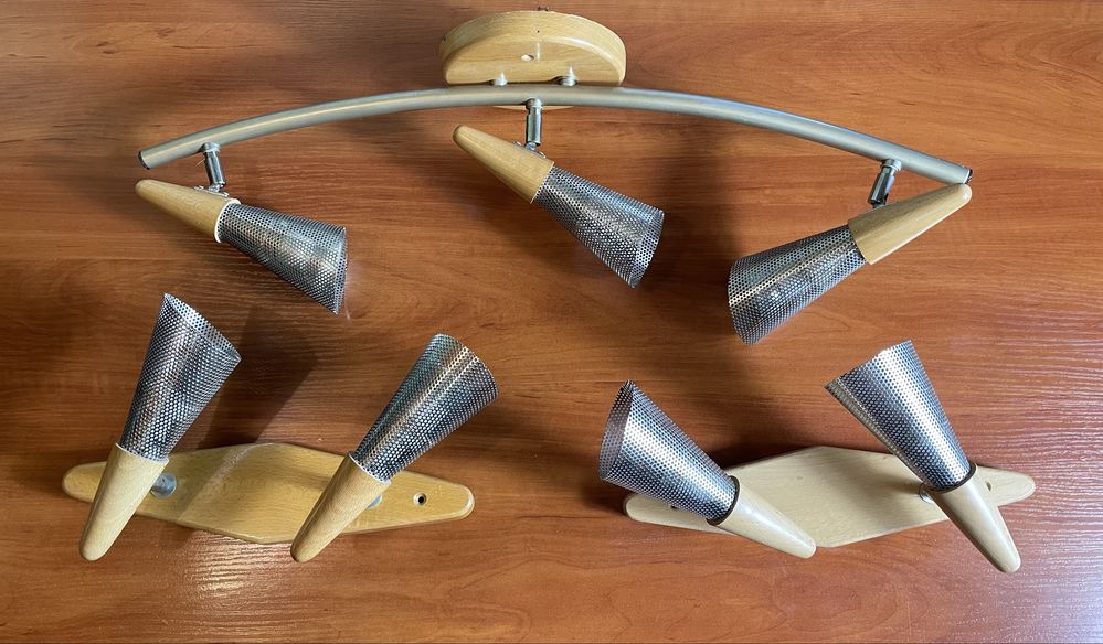 Lampa + dwa kinkiety HESMO z litego drewna ze srebrnymi wykończeniami